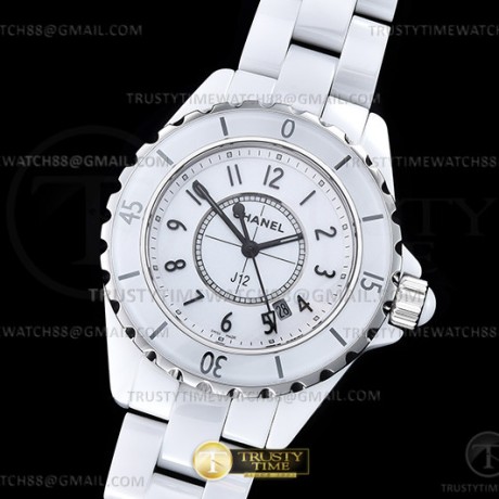 XF공장 샤넬 J12 화이트다이얼 33mm 여성용 J-12 Ladies 33mm CER/CER Wht/Num XF Sw Qtz