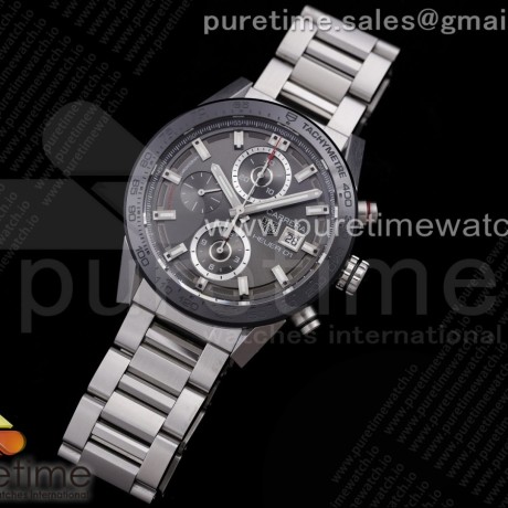 XF공장 칼리버호이어 그레이다이얼 43MM Calibre Heuer 01 Chrono SS XF 1:1 Best Edition Gray Dial on SS Bracelet Strap A1887