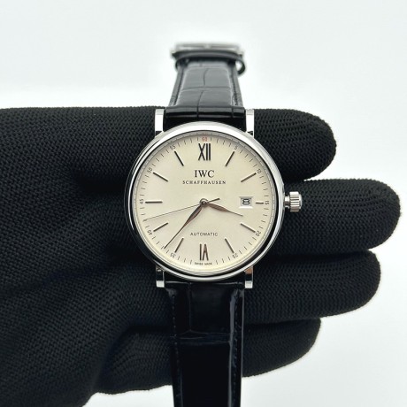 ZF공장(AF) IWC 포르토피노 오토메틱 40 스틸 화이트다이얼 실버핸즈 가죽스트랩 Portofino Automatic 40mm SS/LE Wht/SS Stk ZF A9019