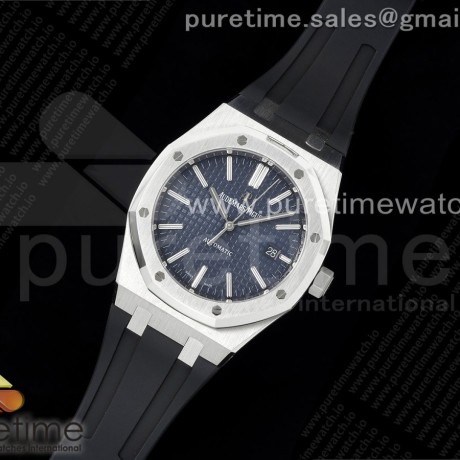 APS공장 오데마피게 로얄오크 15400 스틸 블루다이얼 러버스트랩 Royal Oak 41mm 15400 SS APSF 1:1 Best Edition Blue Textured Dial on Black Rubber Strap SA3120 Super Clone V3