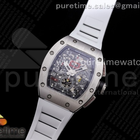 KU공장 V3 RM011 크리스탈다이얼 러버 RM011 SS Chrono Crystal Dial Black on White Rubber Strap A7750 V3
