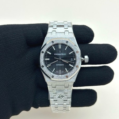 APS공장 오데마피게 로얄오크15454 프로스티드골드 새틴폴리싱 스틸 블랙다이얼 Royal Oak 37mm 15454 Frosted SS APSF 1:1 Best Edition Black Textured Dial on Frosted SS Bracelet SA3120 Super Clone