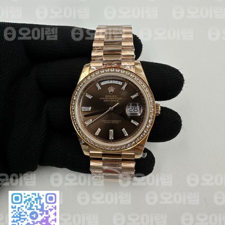 GM공장 롤렉스 데이데이트 40 로즈골드금통 브라운다이얼 바게트인덱스 다이아몬드베젤 프레지던트브레이슬릿 텅스텐2836