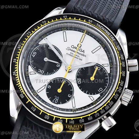 HR공장 오메가 스피드마스터 레이싱 크로노그래프 블랙옐로우 화이트다이얼 러버스트랩 Speedmaster Racing Chrono 40mm SS/RU Wht/Blk HRF C3330