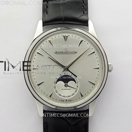 ZF공장 예거르쿨트르 마스터 울트라씬 문페이즈 스틸 화이트다이얼 Master Ultra Thin Moon 1368420 SS White Dial on Black Leather Strap V3 SA925 Super Clone