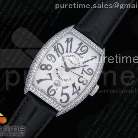 프랭크뮬러 카사블랑카 스틸 풀다이아몬드화이트앤블랙다이얼 블랙가죽스트랩 Casablanca SS Full Paved Diamonds White/Black Dial on Black Leather Strap MIYOTA 8215