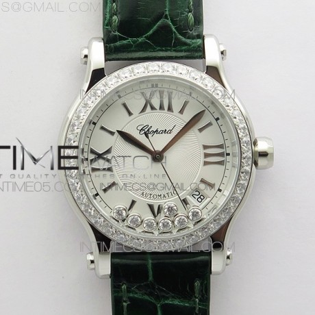 YY공장 쇼파드 해피스포츠 36미리 화이트다이얼 그린가죽스트랩 HAPPY SPORT AUTOMATIC SS 36MM CRYSTAL YYF 1:1 BEST EDITION WHITE DIAL ON GREEN LEATHER STRAP A2892