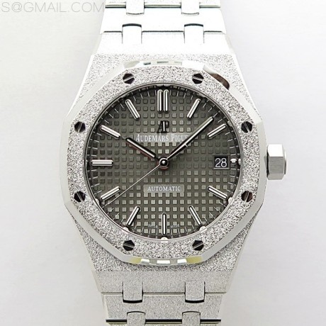 APS공장 오데마피게 로얄오크15454 프로스티드골드 새틴폴리싱 스틸 그레이다이얼 Royal Oak 37mm 15454 Frosted SS APSF 1:1 Best Edition Gray Textured Dial on Frosted SS Bracelet SA3120 Super Clone