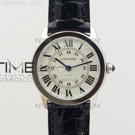 K11공장 까르띠에 롱드솔로 29MM 스틸 화이트다이얼 가죽스트랩 RONDE SOLO DE CARTIER 29MM  WHITE DIAL ON BLACK CROCO LEATHER STRAP RONDA QUARTZ