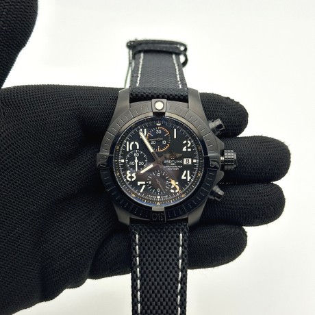 TF공장 브라이틀링 어벤져 크로노그래프 티타늄 블랙다이얼 직물스트랩 Avenger Chrono PVD Titanium TF 1:1 Best Edition Black Dial on Black Nylon Strap A7750