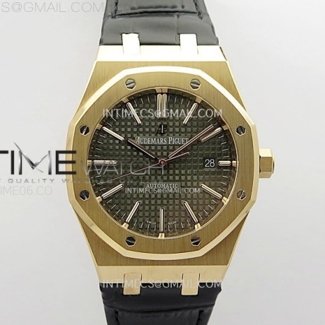 APS공장 오데마피게 로얄오크 15400 로즈골드금통 그레이다이얼 블랙가죽스트랩 텅스텐 Royal Oak 41mm 15400 RG APSF 1:1 Gain Weight Best Edition Gray Dial on Black Leather Strap SA3120 Super Clone V4