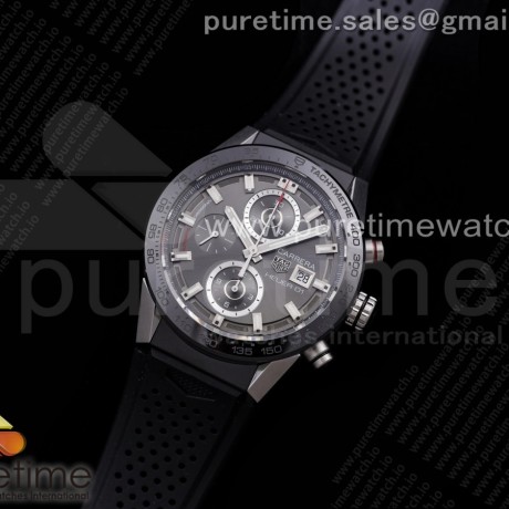 XF공장 칼리버호이어 그레이다이얼 러버 43MM Calibre Heuer 01 Chrono SS XF 1:1 Best Edition Gray Dial on Black Rubber Strap A1887