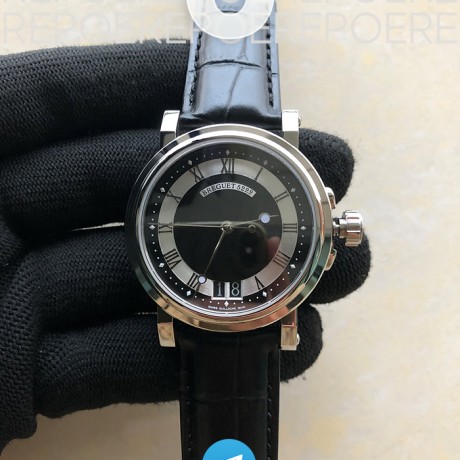 HG공장 브레게 마린 스틸 블랙다이얼 가죽스트랩 MARINE 5222 SS BLACK DIAL ON BLACK LEATHER STRAP ASIAN CAL.517GG(FREE RUBBER STRAP)