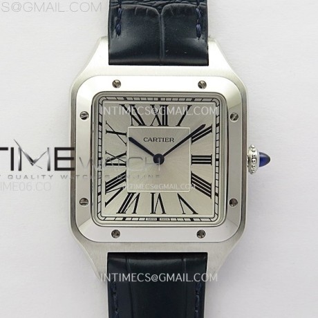 F1공장 까르띠에 산토스 뒤몽 46.6mm 실버다이얼 블루가죽스트랩 Santos Dumont 46.6mm SS F1F Best Edition Silver Dial on Blue Leather Strap Quartz