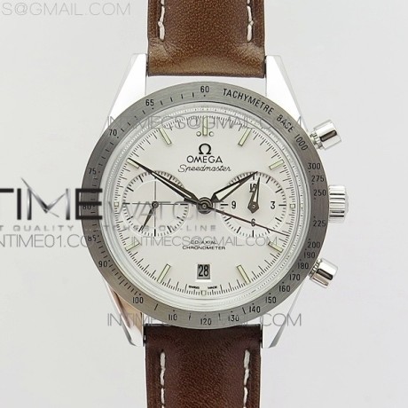 OM공장 오메가 스피드마스터57 스틸 화이트다이얼 브라운가죽스트랩 SPEEDMASTER '57 CO-AXIAL WHITE DIAL SILVER MARKERS ON BROWN LEATHER STRAP A9300 (FREE THE LEATHER STRAP)