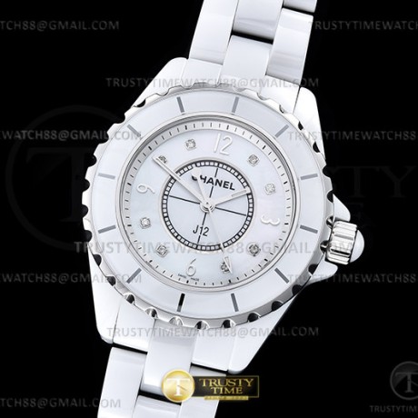 XF공장 샤넬 J12 화이트다이얼 8P다이아몬드인덱스 33mm 여성용 J-12 Ladies 33mm CER/CER Wht/Num/Dia XF Sw Qtz