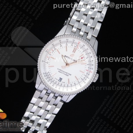KOR공장 브라이틀링 내비타이머 38미리 화이트다이얼 브레이슬릿 Navitimer 1 38mm SS White Dial White Inner Bezel on SS Bracelet SW200