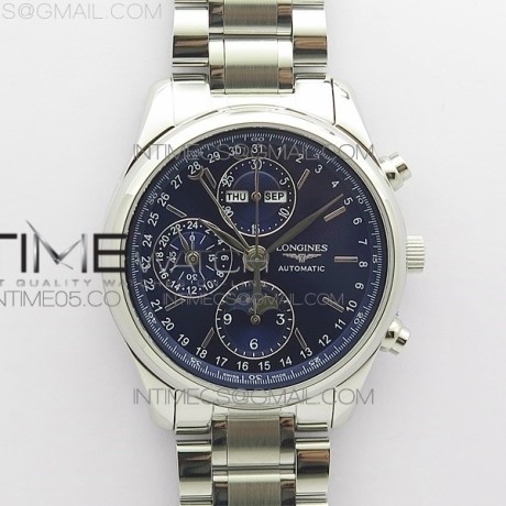 GL공장 마스터 문페이즈 크로노 블루다이얼 Master Moonphase Chronograph SS GLF 1:1 Best Edition Blue Dial on SS Bracelet A7751