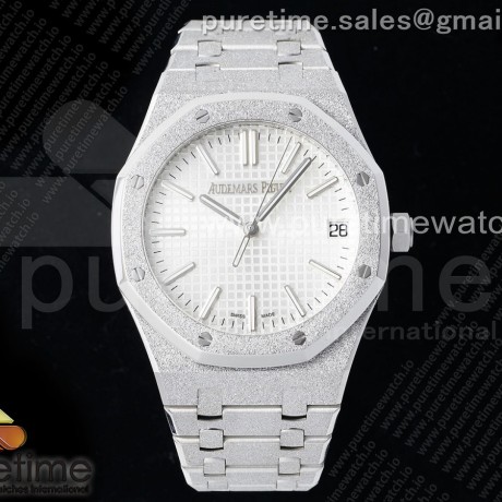 APS공장 오데마피게 로얄오크 15500 스틸 화이트다이얼 프로스티드 브레이슬릿 Royal Oak 41mm 15500 Frosted SS APSF 1:1 Best Edition White Textured Dial on SS Bracelet SA4302 Super Clone V2