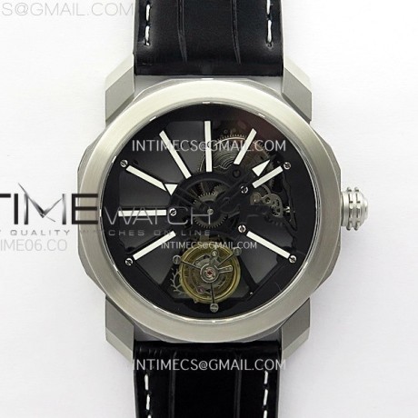 AX공장 불가리 옥토 스틸 스켈레톤다이얼 가죽스트랩 투어빌론 Octo 102910 SS AXF Best Edition Skeleton Dial on Black Leather Strap Asian BVL206 Tourbillon Movement