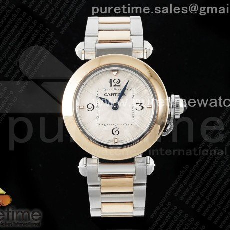AF공장 까르띠에 파샤 30mm 로즈골드콤비 화이트다이얼 브레이슬릿 Pasha 30mm SS/RG AF 1:1 Best Edition White Textured Dial on SS/RG Bracelet Jaq Quartz