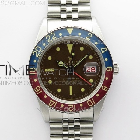 무명공장 롤렉스 빈티지GMT마스터 트로피칼 블랙다이얼 쥬빌레브레이슬릿 Vintage GMT Master 6542 Blue/Red Bezel Tropical Black Dial on SS Jubilee Bracelet A2836