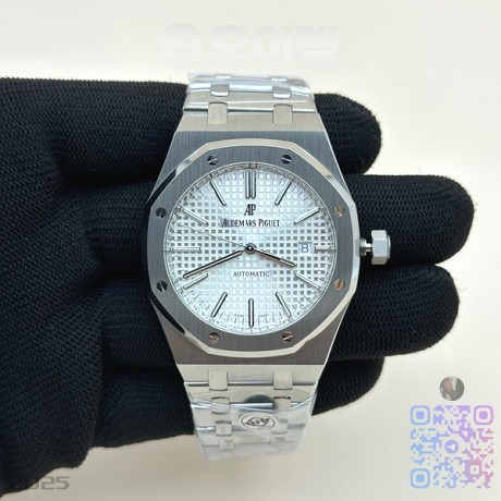 APS공장 오데마피게 로얄오크 15400 스틸 실버다이얼 브레이슬릿 Royal Oak 41mm 15400 SS APSF 1:1 Best Edition White Textured Dial on SS Bracelet A3120 Super Clone