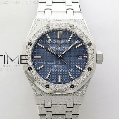 APS공장 오데마피게 로얄오크15454 프로스티드골드 새틴폴리싱 스틸 블루다이얼 Royal Oak 37mm 15454 Frosted SS APSF 1:1 Best Edition Blue Textured Dial on Frosted SS Bracelet SA3120 Super Clone