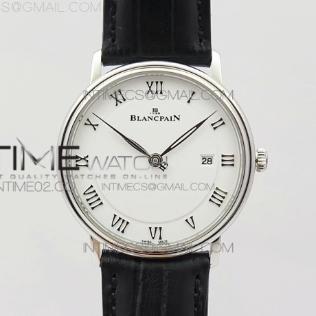 ZF공장 블랑팡 빌레레 6651 스틸 화이트다이얼 로만인덱스 가죽스트랩 VILLERET 6651 SS WHITE DIAL ON BLACK LEATHER STRAP A1151