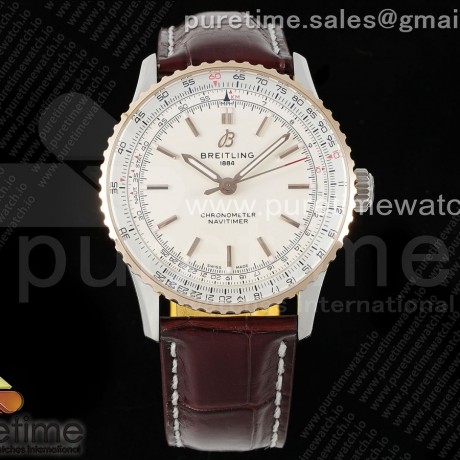 TF공장 브라이틀링 내비타이머 41미리 로즈골드콤비 화이트다이얼 가죽스트랩 Navitimer Automatic 41mm SS/RG TF 1:1 Best Edition White Dial on Brown Leather Strap A2824