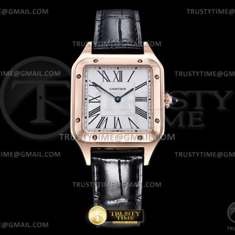 OK공장 까르띠에 산토스 뒤몽 35 로즈골드금통 화이트다이얼 블랙가죽스트랩 Santos De Cartier 35mm Mens Blk RG/LE Wht OKF Sw Qtz