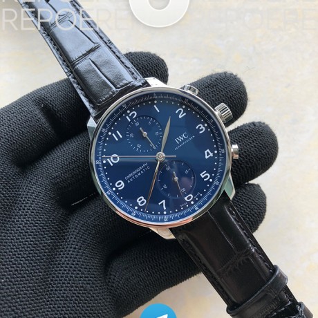 ZF공장 IWC 포르투기저 크로노그래프 150주년 블루다이얼 가죽스트랩 Portugieser Chronograph Edition “150 Years” IW371601 Blue Dial on Black Leather Strap A7750 (Slim Movement)