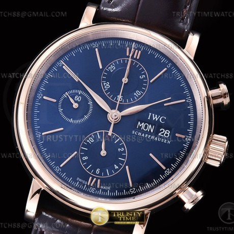 TW공장 IWC 포르토피노 크로노 로즈골드금통 블루다이얼 골드마커 가죽스트랩 Portofino Chrono IW3910 RG/LE Blue/RG Stk TWF A7750