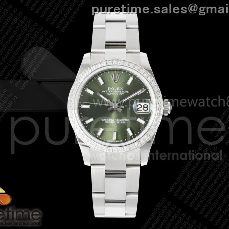 AR공장 롤렉스 레이디 데이저스트 31 그린다이얼 다이아몬드베젤 오이스터브레이슬릿 DateJust 31 SS ARF 1:1 Best Edition Green Stick Dial Diamonds Bezel on Oyster Bracelet ETA2688