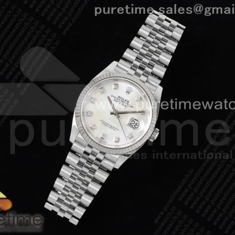 Clean공장 롤렉스 데이저스트 36 스틸 자개다이얼 텐포인트인덱스 플루티드베젤 쥬빌레브레이슬릿 DateJust 36 126234 Clean 1:1 Best Edition 904L Steel White MOP Diamonds Dial on Jubilee Bracelet VR3235 클린공장