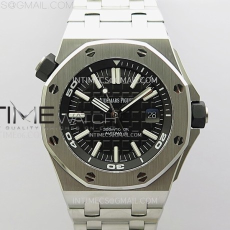 APS공장 오데마피게 로얄오크오프쇼어 다이버 15703 브레이슬릿 Royal Oak Offshore Diver 15703 APSF 1:1 Best Edition Black Dial on SS Bracelet SA3120 Super Clone