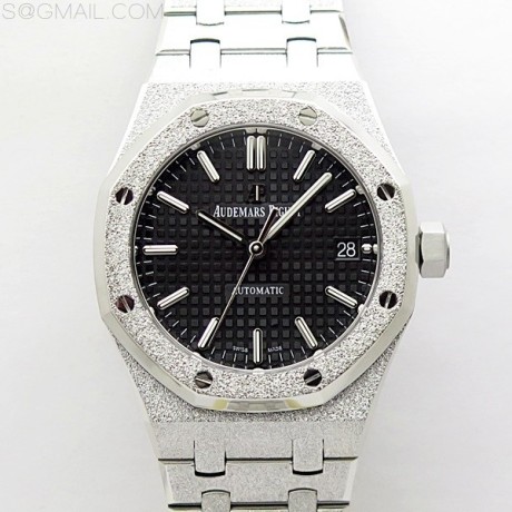 APS공장 오데마피게 로얄오크15454 프로스티드골드 새틴폴리싱 스틸 블랙다이얼 Royal Oak 37mm 15454 Frosted SS APSF 1:1 Best Edition Black Textured Dial on Frosted SS Bracelet SA3120 Super Clone