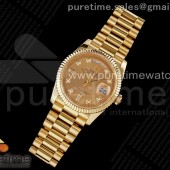 Day Date 40 YG 904L Steel Fluted Bezel GMF 1:1 Best Edition YG Diamonds Dial on YG Bracelet A2836