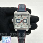 태그 모나코 쿼츠 그레이다이얼 가죽스트랩 Tag Monaco Chronograph SS/LE Silver Grey Jap VK64A