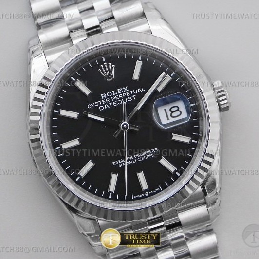 VS공장 롤렉스 데이저스트 36 블랙다이얼 플루티드베젤 쥬빌레브레이슬릿 DateJust 36 SS 126234 VSF 1:1 Best Edition 904L Steel Black Stick Dial on Jubilee Bracelet VS3235