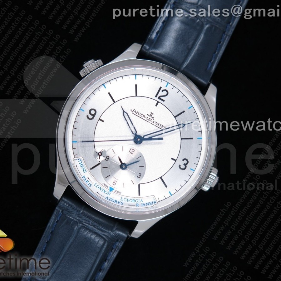 TWA공장 예거 마스터 지오그래픽 화이트다이얼 가죽스트랩 Master Geographic SS 1428530 White Dial on Blue Leather Strap A939