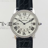 K11공장 까르띠에 롱드솔로 36MM 스틸&다이아케이스 화이트다이얼 가죽스트랩RONDE SOLO DE CARTIER 36MM  SS/DIA  WHITE DIAL ON BLACK CROCO LEATHER STRAP RONDA QUARTZ