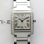8848공장 까르띠에 탱크 프랑세즈 레이디즈 21.2mm 다이아몬드베젤 브레이슬릿  Tank Francaise Ladies 21.2mm Diamonds Bezel SS 8848F 1:1 Best Edition Silver Dial on SS Bracelet Ronda Quartz