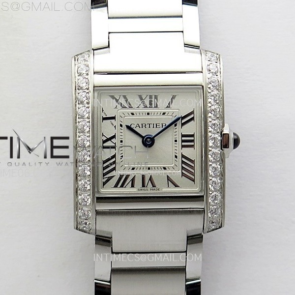 8848공장 까르띠에 탱크 프랑세즈 레이디즈 21.2mm 다이아몬드베젤 브레이슬릿  Tank Francaise Ladies 21.2mm Diamonds Bezel SS 8848F 1:1 Best Edition Silver Dial on SS Bracelet Ronda Quartz