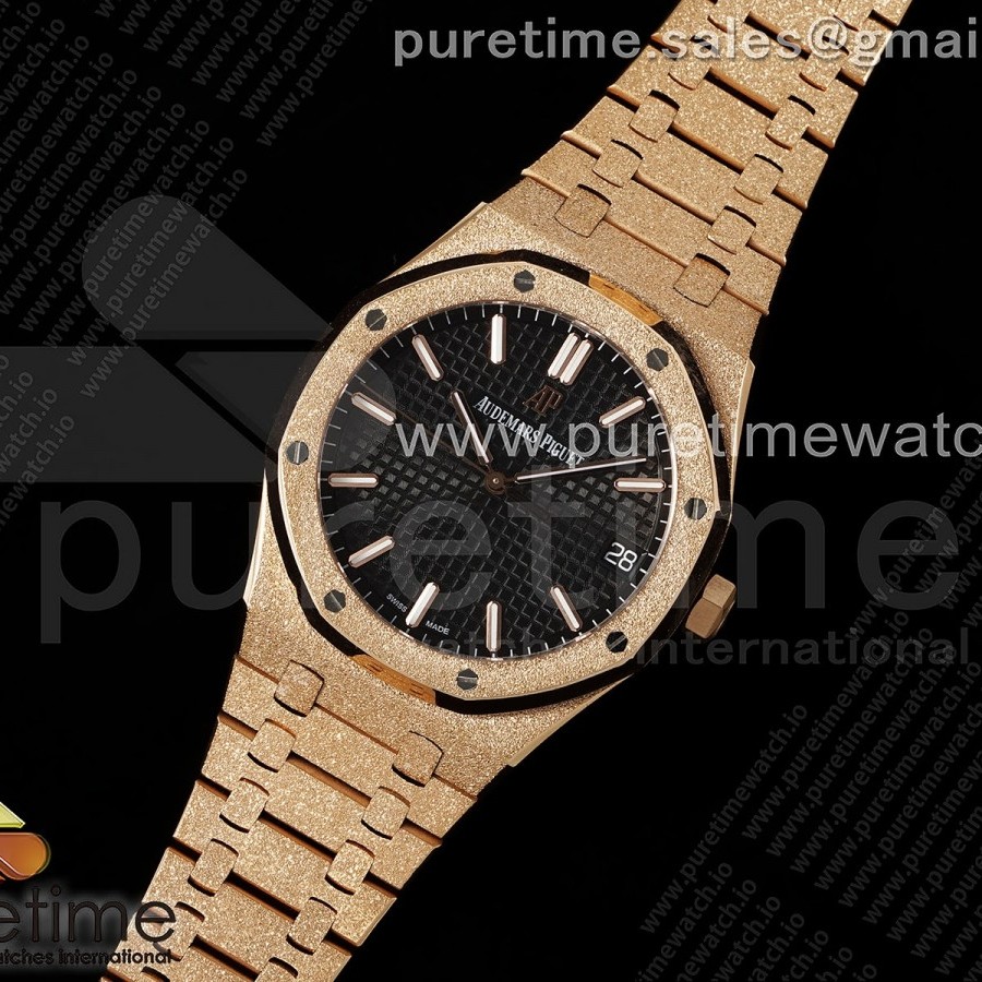 IP공장 오데마피게 로얄오크 15500 로즈골드금통 블랙다이얼 브레이슬릿 Royal Oak 41mm 15500 Frosted RG IPF 1:1 Best Edition Black Textured Dial on RG Bracelet SA4302 Super Clone