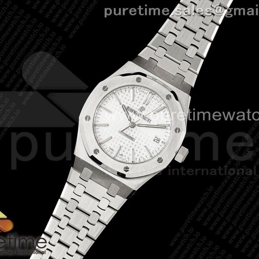 APS공장 오데마피게 로얄오크 15450 화이트다이얼 브레이슬릿 Royal Oak 37mm 15450 SS APSF 1:1 Best Edition White Textured Dial on SS Bracelet SA3120 Super Clone