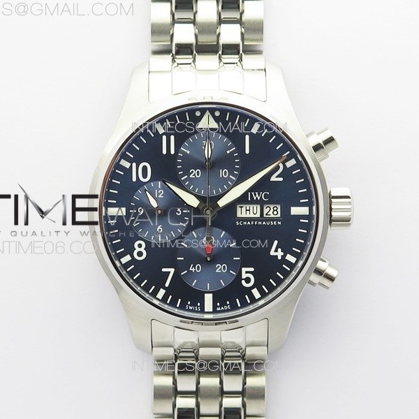 KK공장 IWC 파일럿 크로노그래프 IW388102 브레이슬릿 Pilot Chrono IW388102 KKF 1:1 Best Edition Blue Dial on SS Bracelet A7750 to 69385