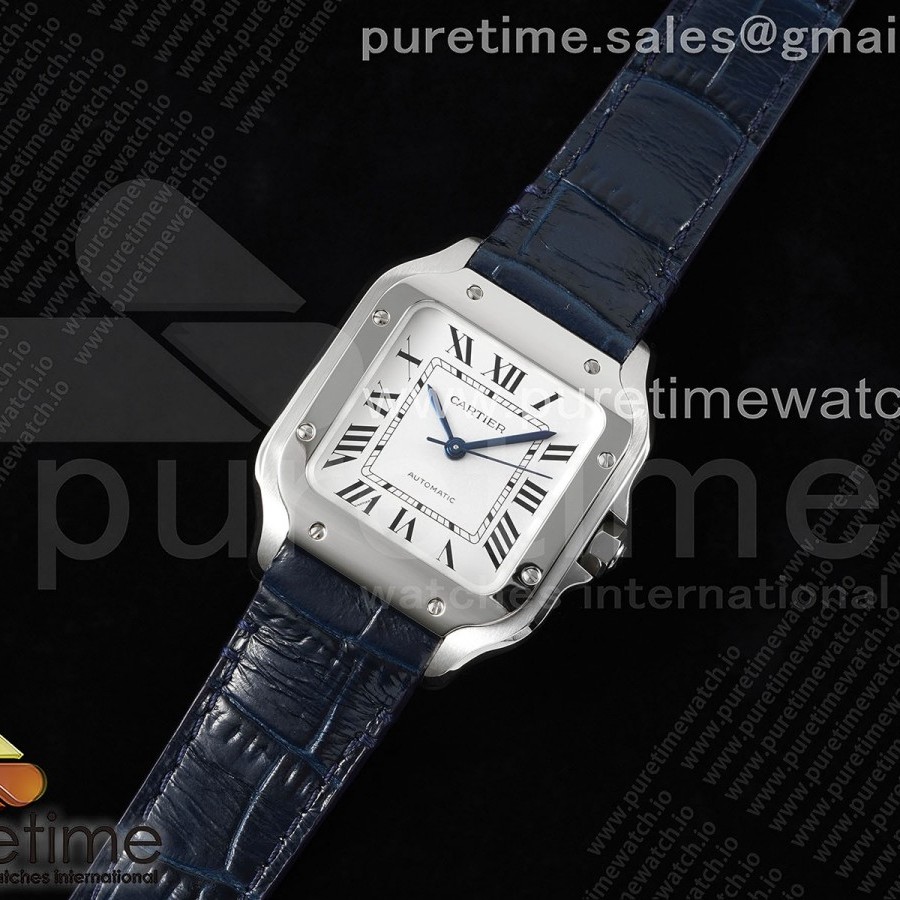 3K공장 까르띠에 산토스 미디움 35 스틸 화이트다이얼 가죽스트랩 Santos de Cartier 35mm 3KF 1:1 Best Edition White Dial on Blue Leather Strap MIYOTA 9015