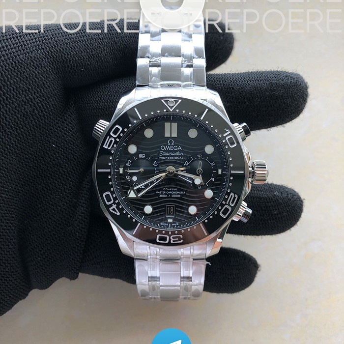 OM공장 오메가 2018 씨마스터 300M 크로노그래프 스틸 블랙다이얼 브레이슬릿 Seamaster 300m 2018 Chrono SS/SS Blk OMF Asia 9900