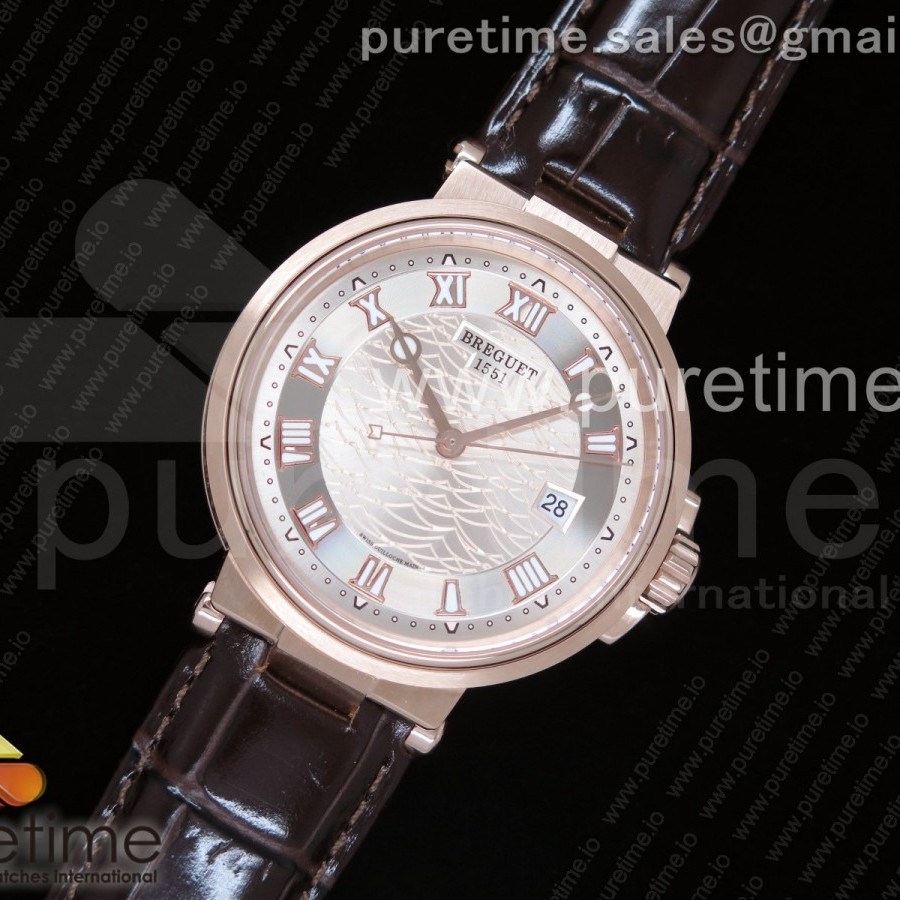 V9공장 브레게 마린 5517 로즈골드금장 화이트다이얼 가죽스트랩 Marine 5517 RG White Textured Dial on Brown Leather Strap A23J